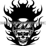 Fire Skull Emblem Badge Logo Helmet Motorcycle Chopper Motor Repair Mechanic Service Skeleton ClipArt SVG