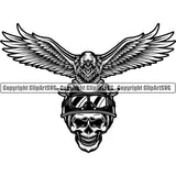 Eagle American Bald Bird Logo Ribbon Skull Biker Motorcycle Chopper Motor Repair Mechanic Service Skeleton Helmet ClipArt SVG