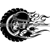 Fire Skull Emblem Badge Logo Helmet Wheel Chains Motorcycle Chopper Motor Repair Mechanic Service Skeleton ClipArt SVG