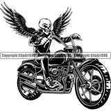 Motorcycle Bike Chopper Skull Biker Chopper Motor Repair Service Skeleton Wing ClipArt SVG