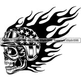 Fire Skull Emblem Badge Logo Helmet Motorcycle Chopper Motor Repair Service Skeleton ClipArt SVG
