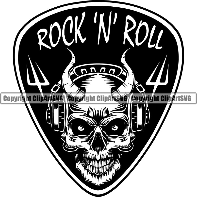 Rock And Roll Skull Skeleton Scary Evil Horror Halloween Death Dead Music Guitar Musician Band Dj Devil ClipArt SVG
