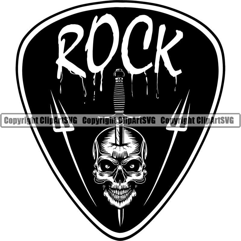 Rock And Roll Skull Skeleton Scary Evil Horror Halloween Death Dead Music Guitar Musician Band ClipArt SVG