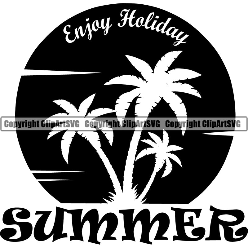 Nature Beach Logo Tropical Island Summer Beach Chair Palm Tree ClipArt SVG