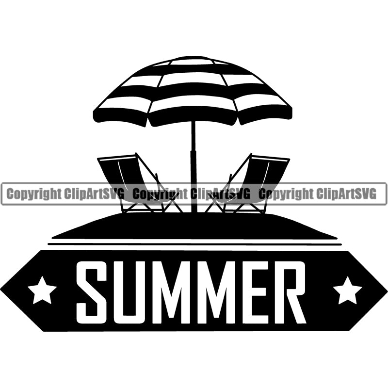 Nature Beach Logo Tropical Island Summer Beach Chair Palm Tree ClipArt SVG