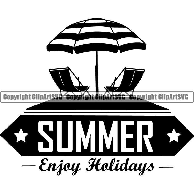 Nature Beach Logo Tropical Island Summer Beach Chair Palm Tree ClipArt SVG