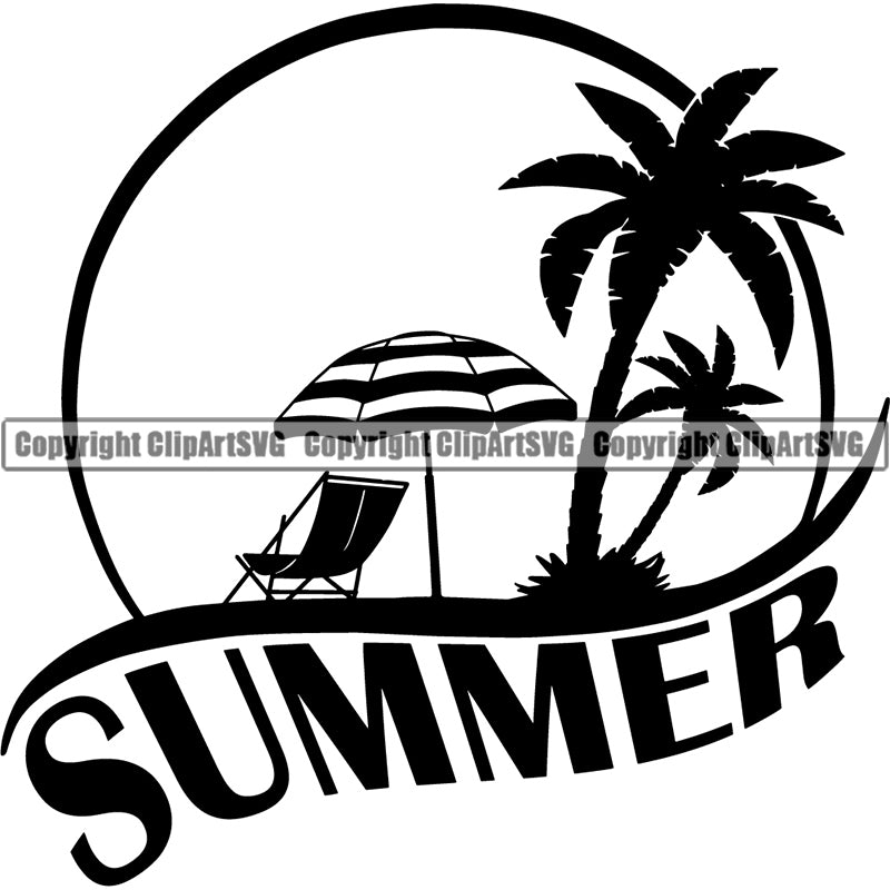 Nature Beach Logo Tropical Island Summer Beach Chair Palm Tree ClipArt SVG