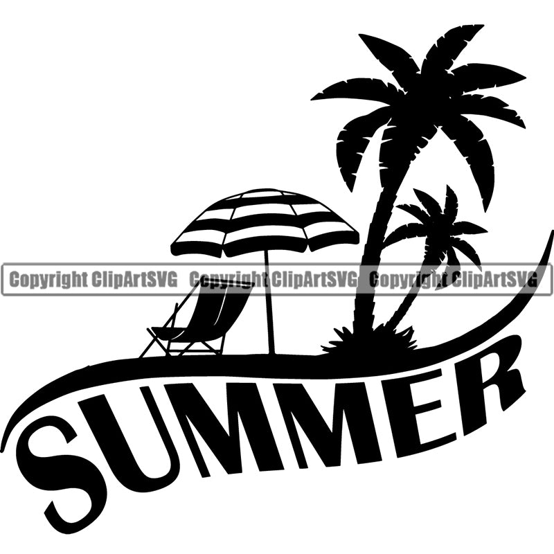 Nature Beach Logo Tropical Island Summer Beach Chair Palm Tree ClipArt SVG