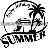 Nature Beach Logo Tropical Island Summer Beach Chair Palm Tree ClipArt SVG