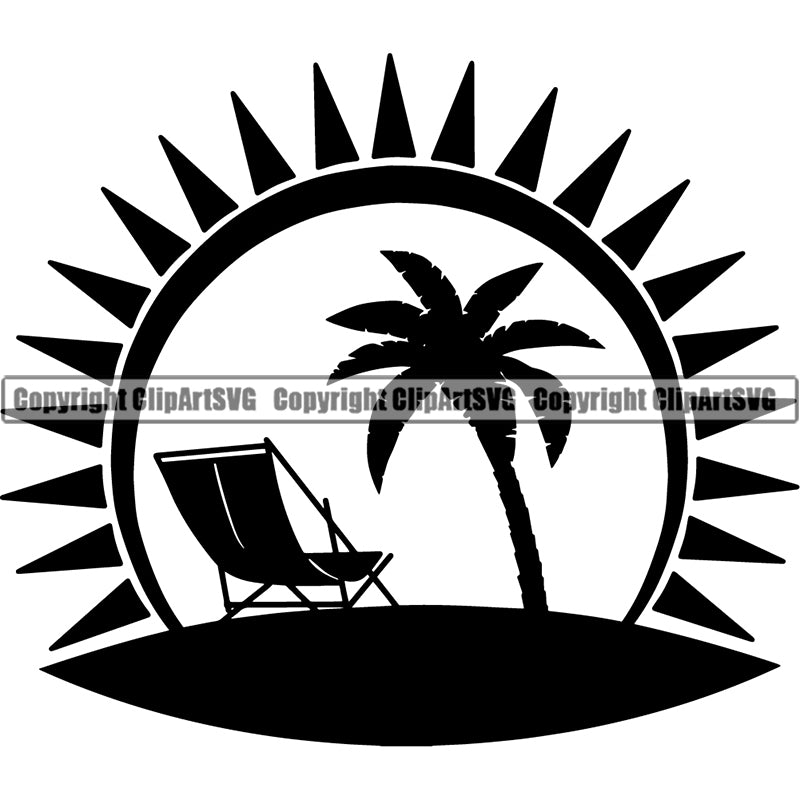 Nature Beach Logo Tropical Island Summer Beach Chair Palm Tree ClipArt SVG