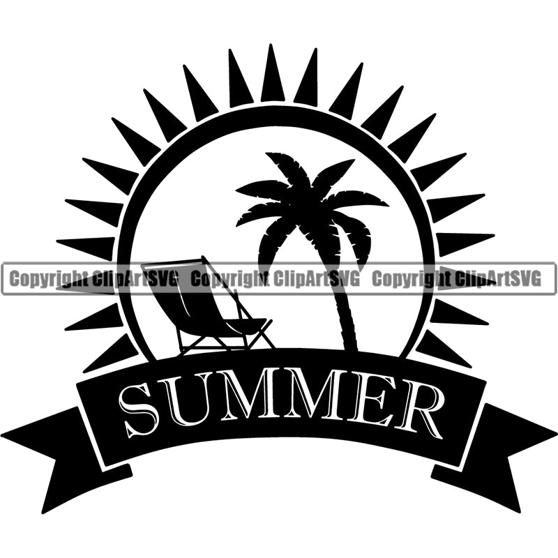 Nature Beach Logo Tropical Island Summer Beach Chair Palm Tree ClipArt SVG