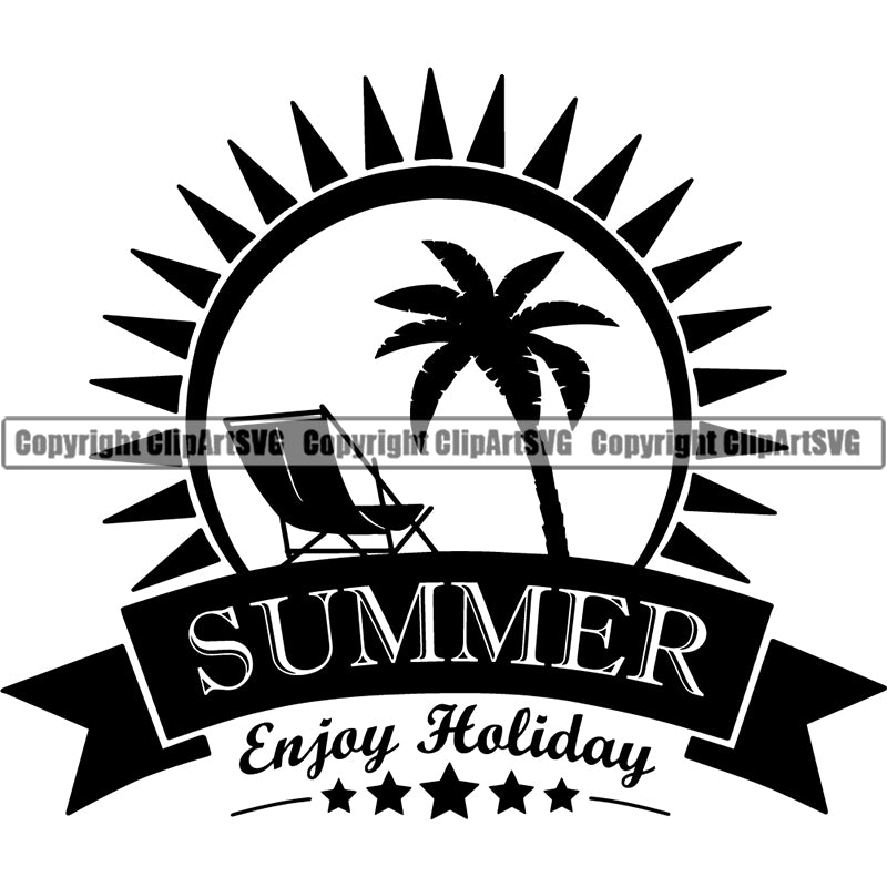 Nature Beach Logo Tropical Island Summer Beach Chair Palm Tree ClipArt SVG