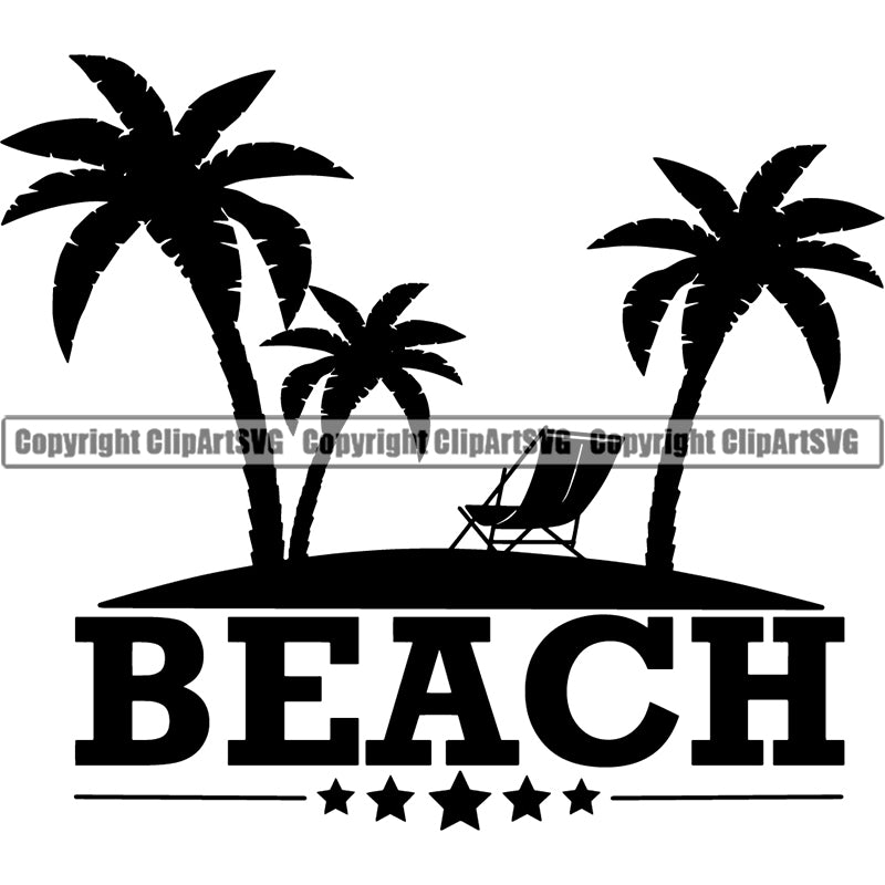 Nature Beach Logo Tropical Island Summer Beach Chair Palm Tree ClipArt SVG