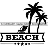 Nature Beach Logo Tropical Island Summer Beach Chair Palm Tree ClipArt SVG
