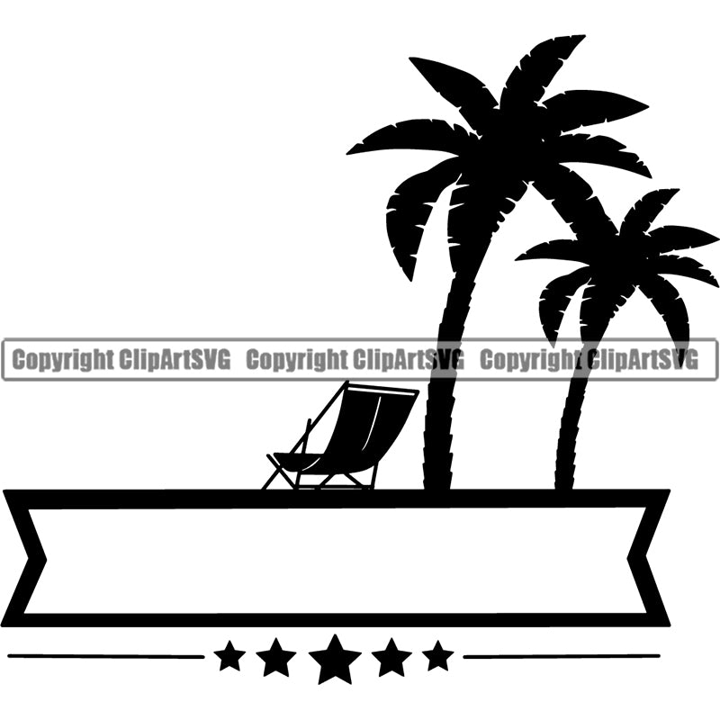 Nature Beach Logo Tropical Island Summer Beach Chair Palm Tree ClipArt SVG