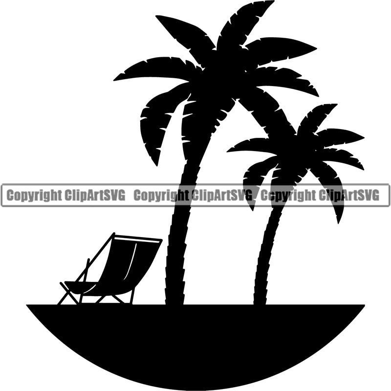 Nature Beach Logo Tropical Island Summer Beach Chair Palm Tree ClipArt SVG