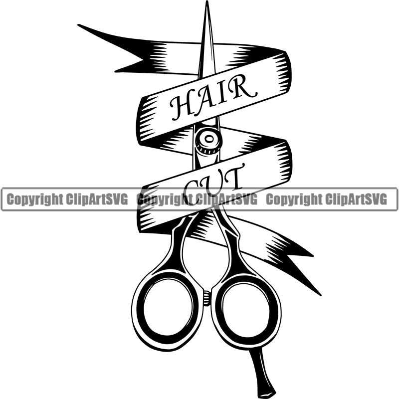 Barber Barbershop Hairstylist Hair Scissors Haircut Logo ClipArt SVG