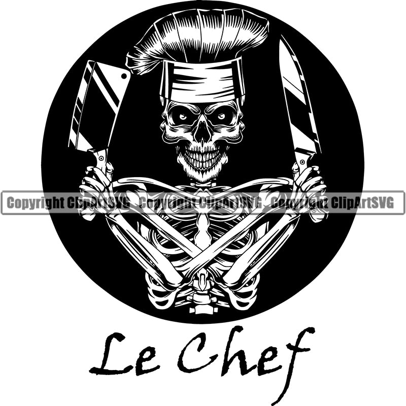 Occupation Chef Skull Cooking Baking Baker Chef Cook Uniform Hat Skeleton Scary Evil Horror Halloween Death Dead ClipArt SVG