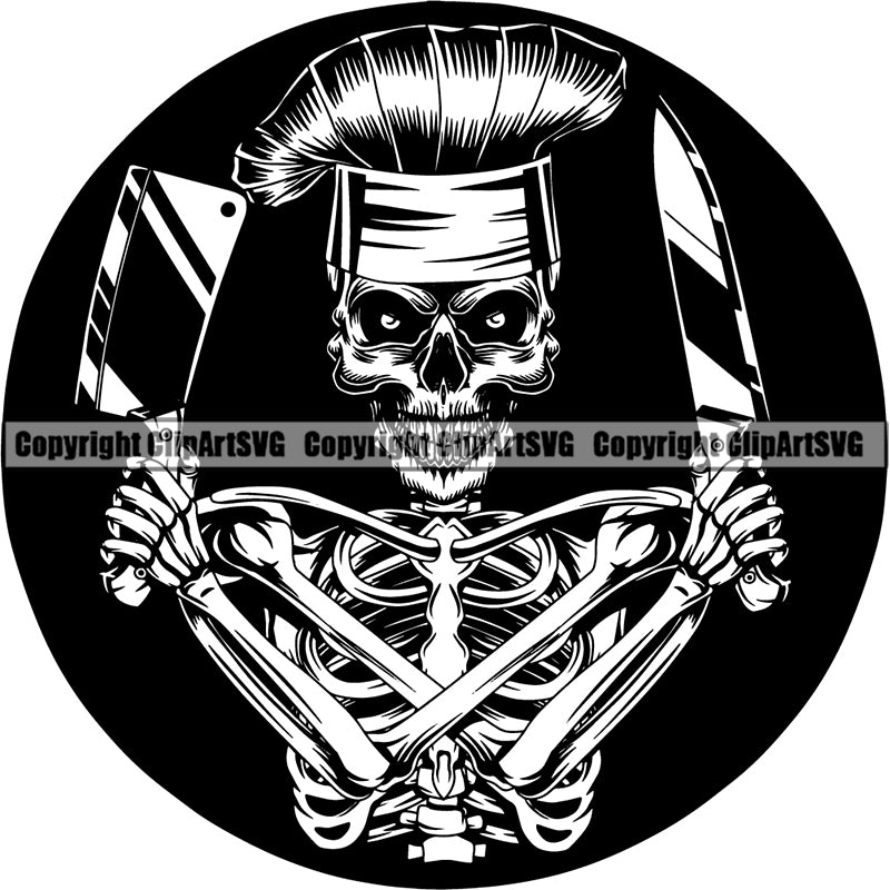 Occupation Chef Skull Cooking Baking Baker Chef Cook Uniform Hat Skeleton Scary Evil Horror Halloween Death Dead ClipArt SVG