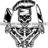 Chef Skull Cooking Baking Baker Chef Cook Uniform Hat Skeleton Scary Evil Horror Halloween Death Dead ClipArt SVG