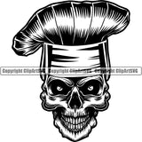 Chef Skull Cooking Baking Baker Chef Cook Uniform Hat Skeleton Scary Evil Horror Halloween Death Dead ClipArt SVG
