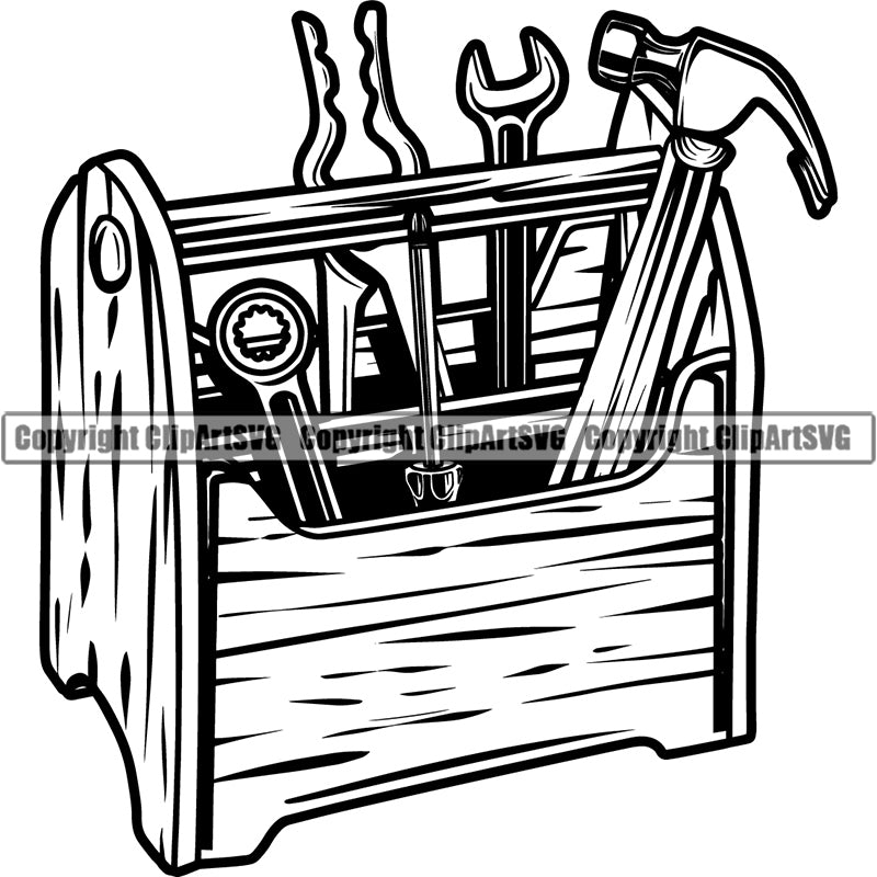 Occupation Construction Logo Toolbox Building Repair Service Hammer Wrench Compass ClipArt SVG