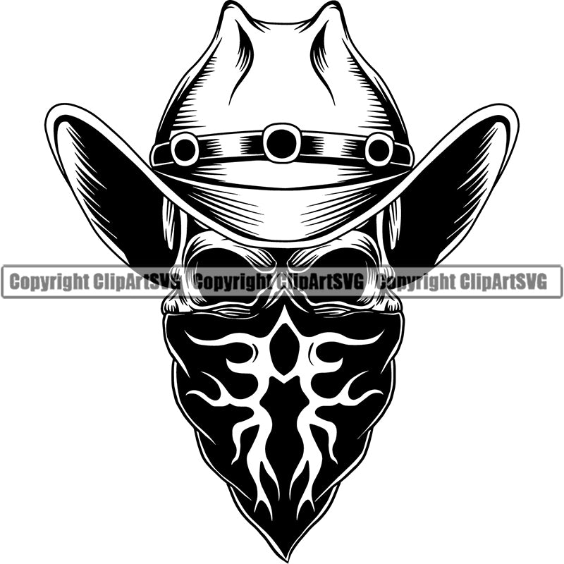Occupation Cowboy Skull Skeleton Scary Evil Horror Halloween Death Dead Western Rodeo Old West ClipArt SVG
