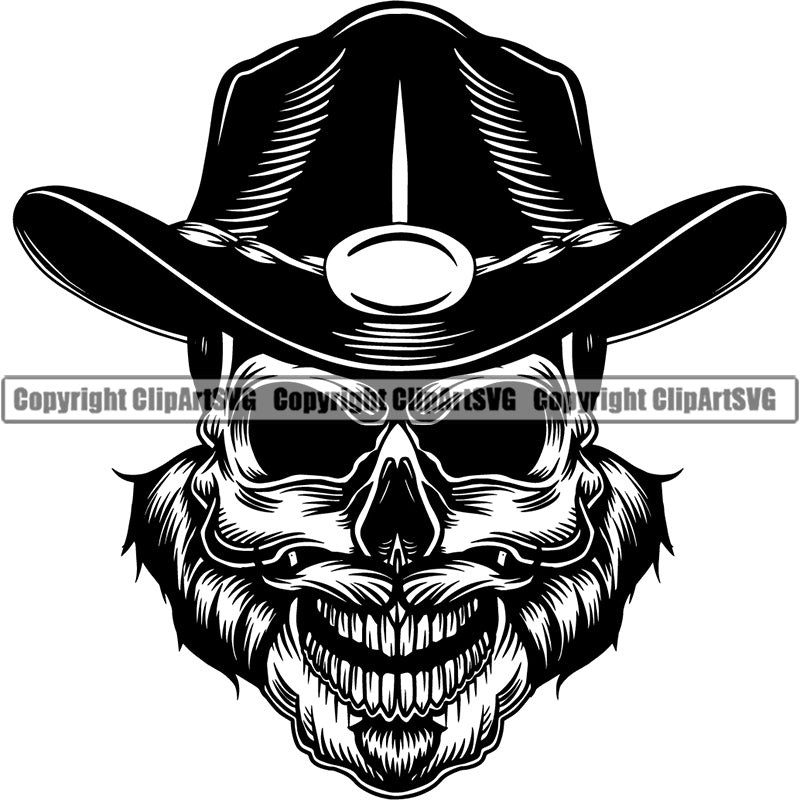 Occupation Cowboy Skull Skeleton Scary Evil Horror Halloween Death Dead Western Rodeo Old West ClipArt SVG