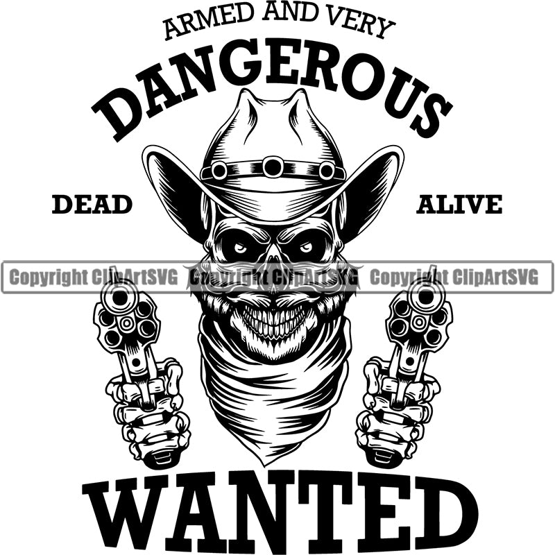 Occupation Cowboy Skull Skeleton Scary Evil Horror Halloween Death Dead Western Rodeo Old West ClipArt SVG