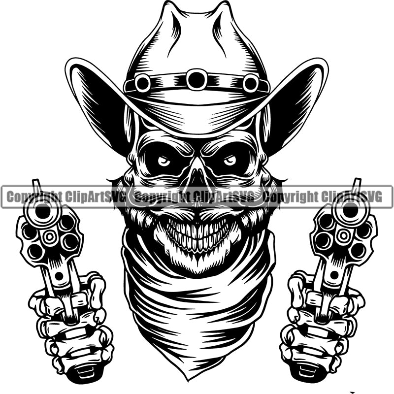Occupation Cowboy Skull Skeleton Scary Evil Horror Halloween Death Dead Western Rodeo Old West ClipArt SVG
