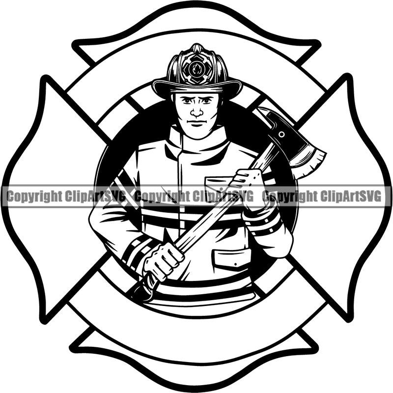 Firefighting Firefight Firefighter Fire Fight Emblem Badge Logo ClipArt SVG