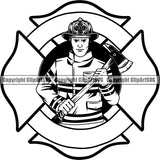 Firefighting Firefight Firefighter Fire Fight Emblem Badge Logo ClipArt SVG