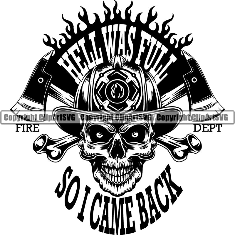 Firefighting Firefight Firefighter Fire Fight Emblem Badge Logo Skull Skeleton Scary Evil Horror Halloween Death Dead ClipArt SVG