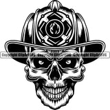 Firefighting Firefight Firefighter Fire Fight Emblem Badge Logo Skull Skeleton Scary Evil Horror Halloween Death Dead ClipArt SVG