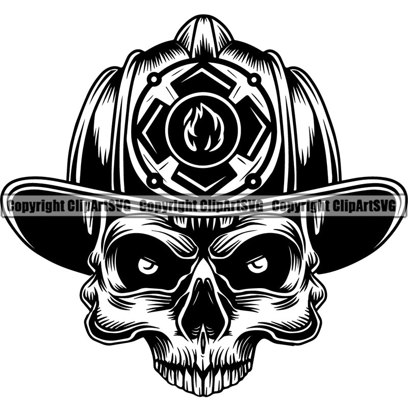 Firefighting Firefight Firefighter Fire Fight Emblem Badge Logo Skull Skeleton Scary Evil Horror Halloween Death Dead ClipArt SVG