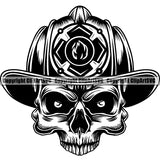 Firefighting Firefight Firefighter Fire Fight Emblem Badge Logo Skull Skeleton Scary Evil Horror Halloween Death Dead ClipArt SVG