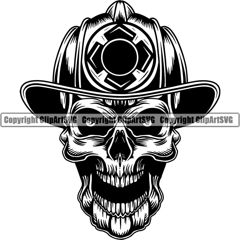Firefighting Firefight Firefighter Fire Fight Emblem Badge Logo Skull Skeleton Scary Evil Horror Halloween Death Dead ClipArt SVG