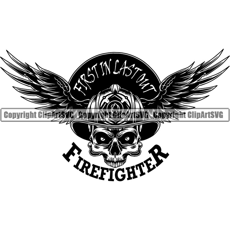 Skull Skeleton Scary Evil Horror Halloween Death Dead Firefighting Firefight Firefighter Fire Fight Emblem Badge Logo ClipArt SVG