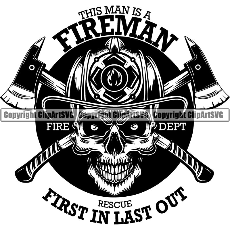 Skull Skeleton Scary Evil Horror Halloween Death Dead Firefighting Firefight Firefighter Fire Fight Emblem Badge Logo Skull ClipArt SVG
