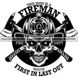 Skull Skeleton Scary Evil Horror Halloween Death Dead Firefighting Firefight Firefighter Fire Fight Emblem Badge Logo Skull ClipArt SVG