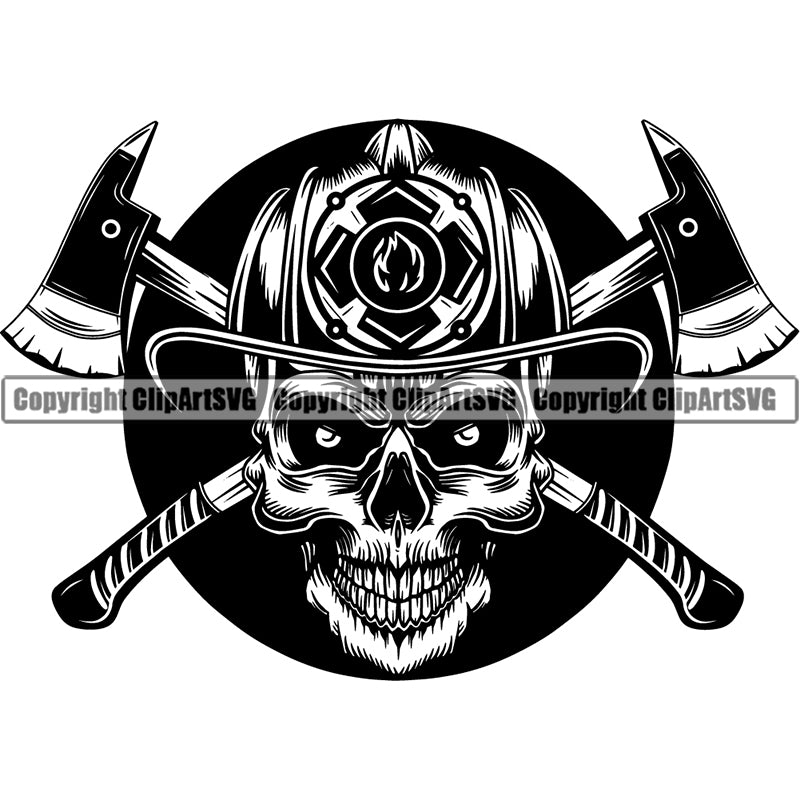 Skull Skeleton Scary Evil Horror Halloween Death Dead Firefighting Firefight Firefighter Fire Fight Emblem Badge Logo Skull ClipArt SVG