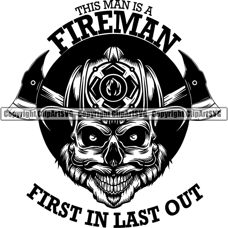 Skull Skeleton Scary Evil Horror Halloween Death Dead Firefighting Firefight Firefighter Fire Fight Emblem Badge Logo Skull ClipArt SVG