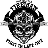 Skull Skeleton Scary Evil Horror Halloween Death Dead Firefighting Firefight Firefighter Fire Fight Emblem Badge Logo Skull ClipArt SVG