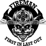 Skull Skeleton Scary Evil Horror Halloween Death Dead Firefighting Firefight Firefighter Fire Fight Emblem Badge Logo Skull ClipArt SVG