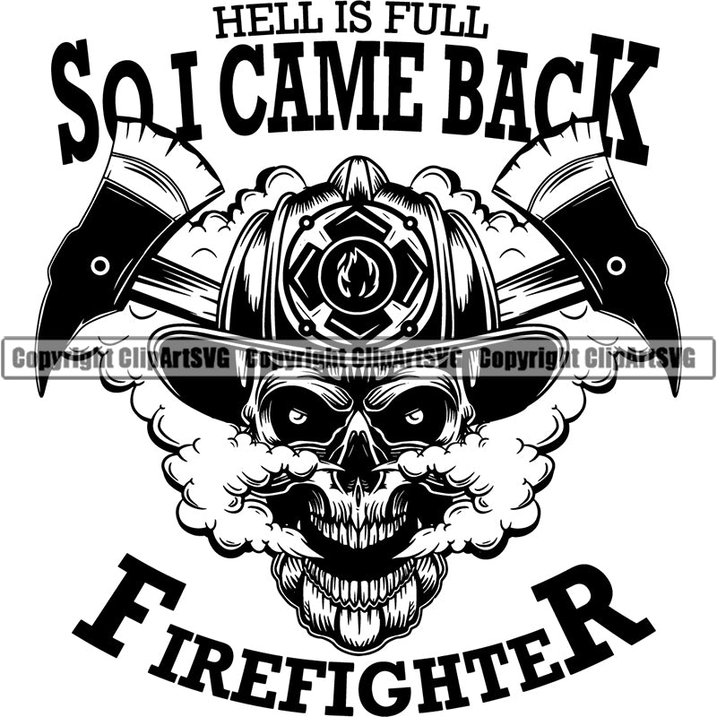 Skull Skeleton Scary Evil Horror Halloween Death Dead Firefighting Firefight Firefighter Fire Fight Emblem Badge Logo Skull ClipArt SVG