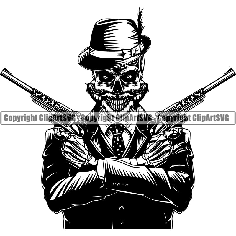 Skull Skeleton Scary Evil Horror Halloween Death Dead Gangster Thug Criminal Bandana ClipArt SVG