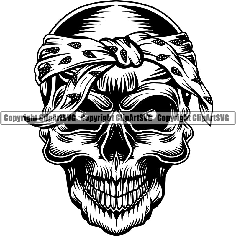 Occupation Gangster Skull Thug Criminal Bandana Scary Evil Horror Halloween Death Dead ClipArt SVG