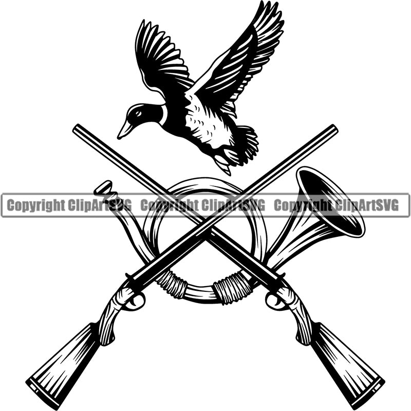Occupation Sports Game Hunting Logo Hunter Duck Horn Rifle Gun ClipArt SVG