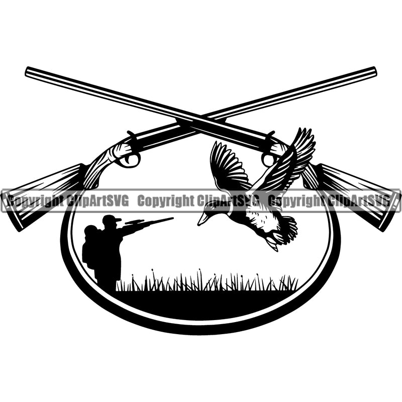 Occupation Sports Game Hunting Logo Hunter Duck Horn Rifle Gun ClipArt SVG