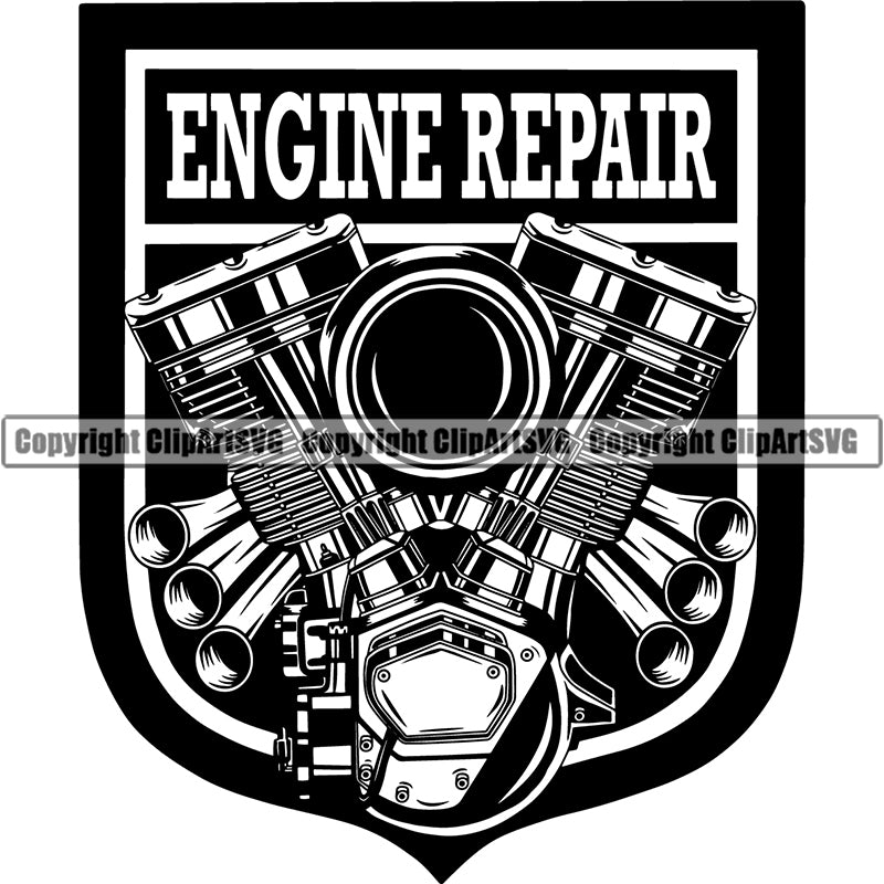 Mechanic Repair Shop Garage Car Engine ClipArt SVG